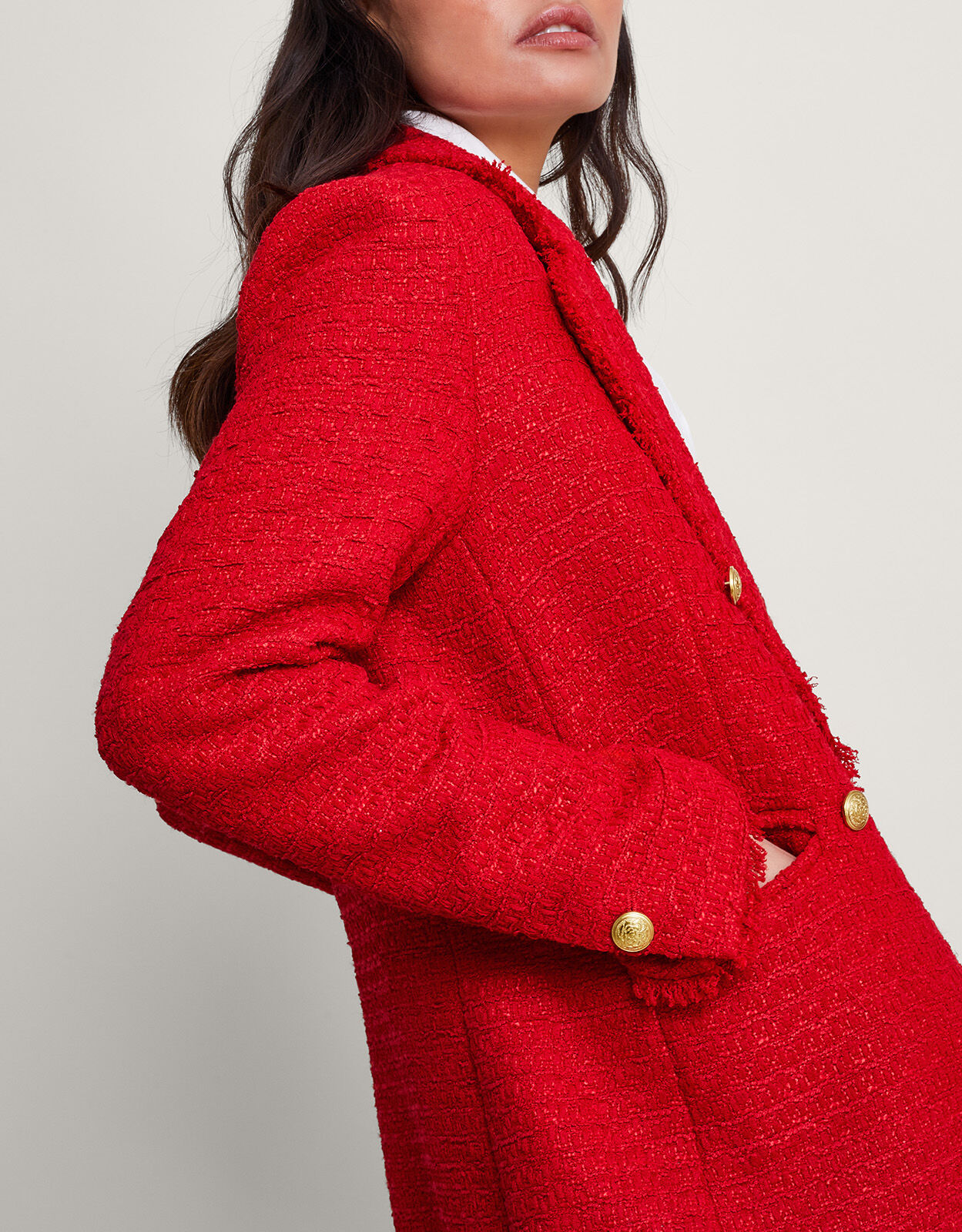 Red tweed blazer top womens