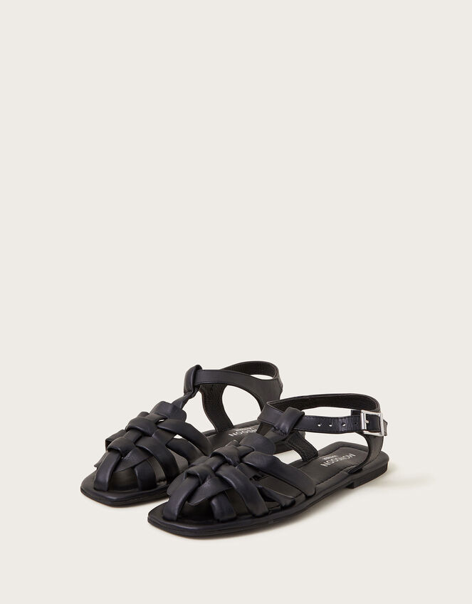 Leather Fisherman Sandals, Black (BLACK), large