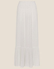Tiered Foil Print Maxi Skirt, White (WHITE), large