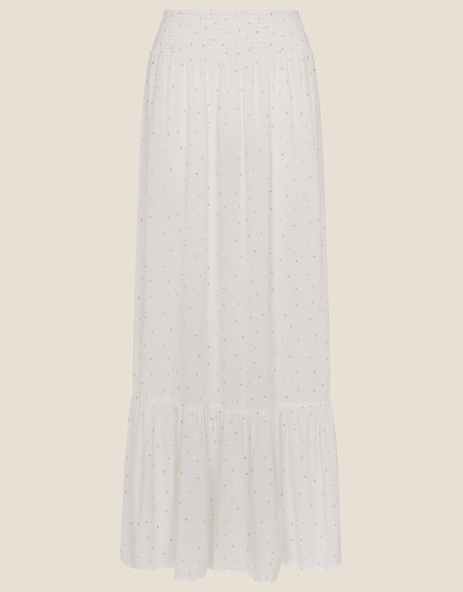 Tiered Foil Print Maxi Skirt, White (WHITE), large