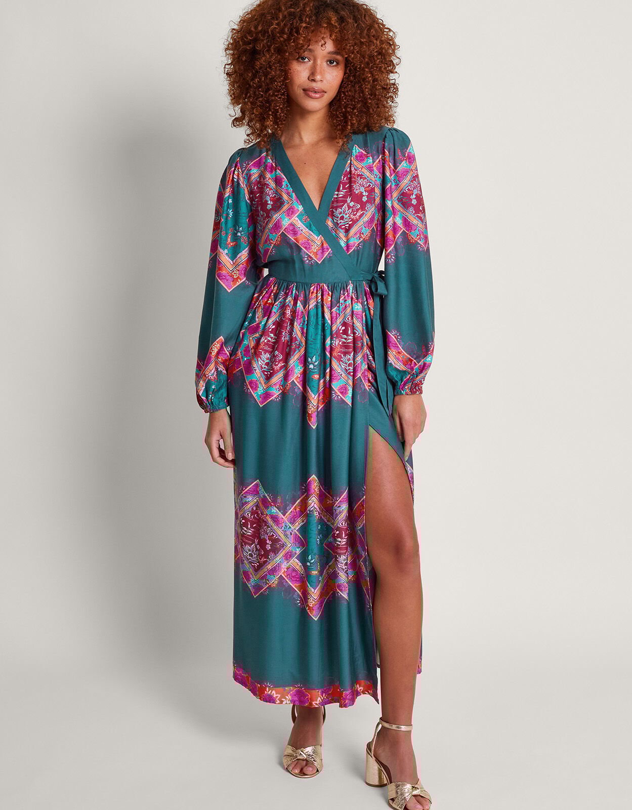 Navy floral cut in neck wrap dress hot sale
