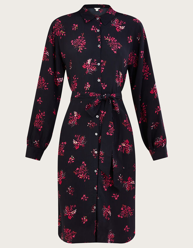 Benji Floral Print Shirt Dress in Sustainable Viscose, Black (BLACK), large