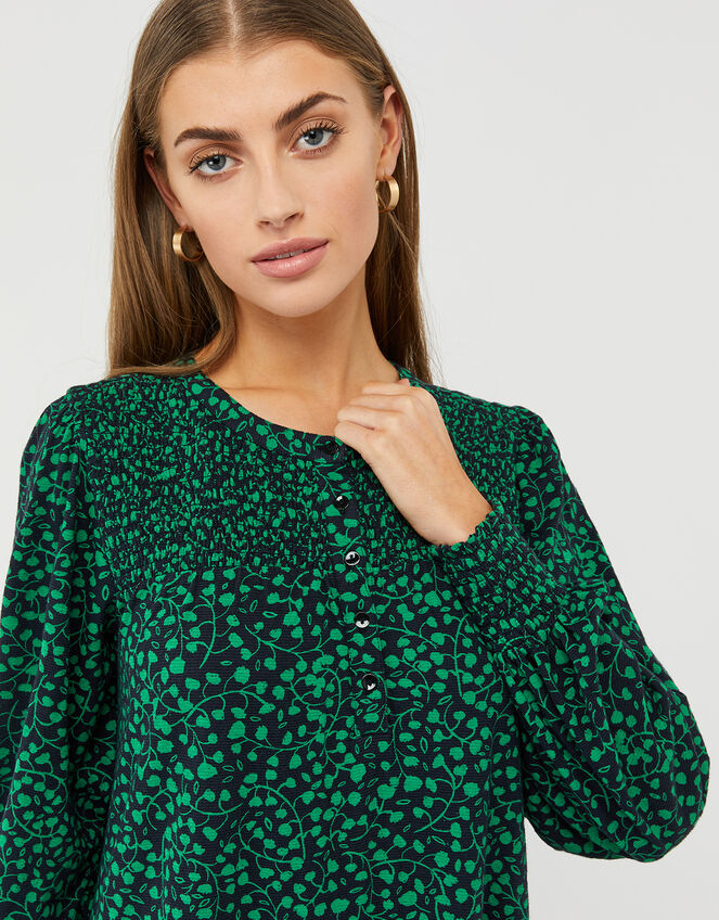 Hulia Printed Jersey Smock Dress with Organic Cotton, Blue (NAVY), large