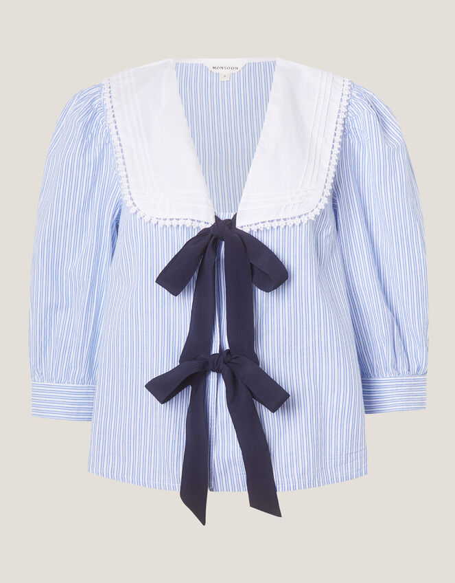 Xenia Tie Front Stripe Blouse, Blue (BLUE), large