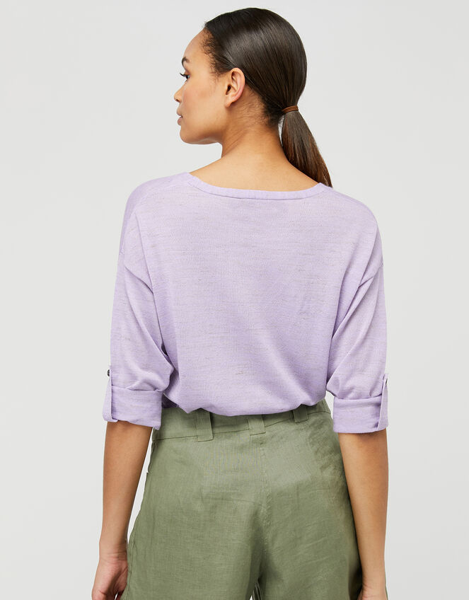 Tilly Tab Sleeve Lightweight Jumper in Linen Blend, Purple (LILAC), large