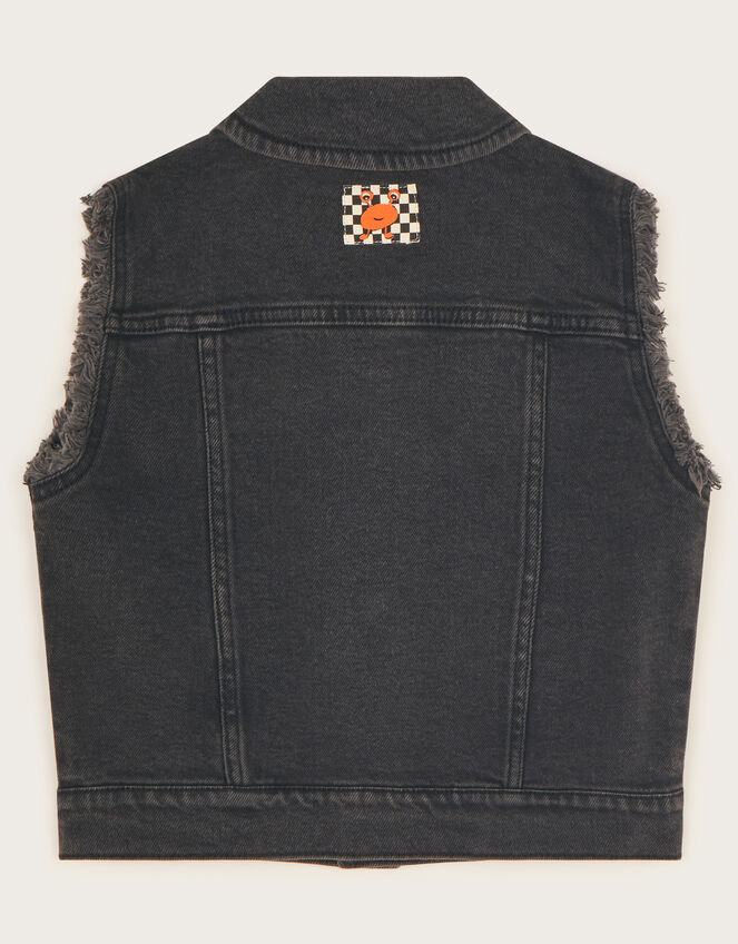 Badge Denim Vest, Black (BLACK), large