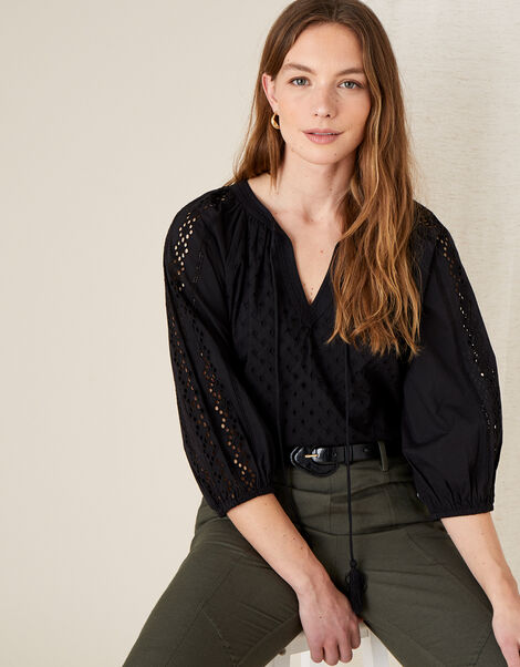 Broderie Top Black, Black (BLACK), large