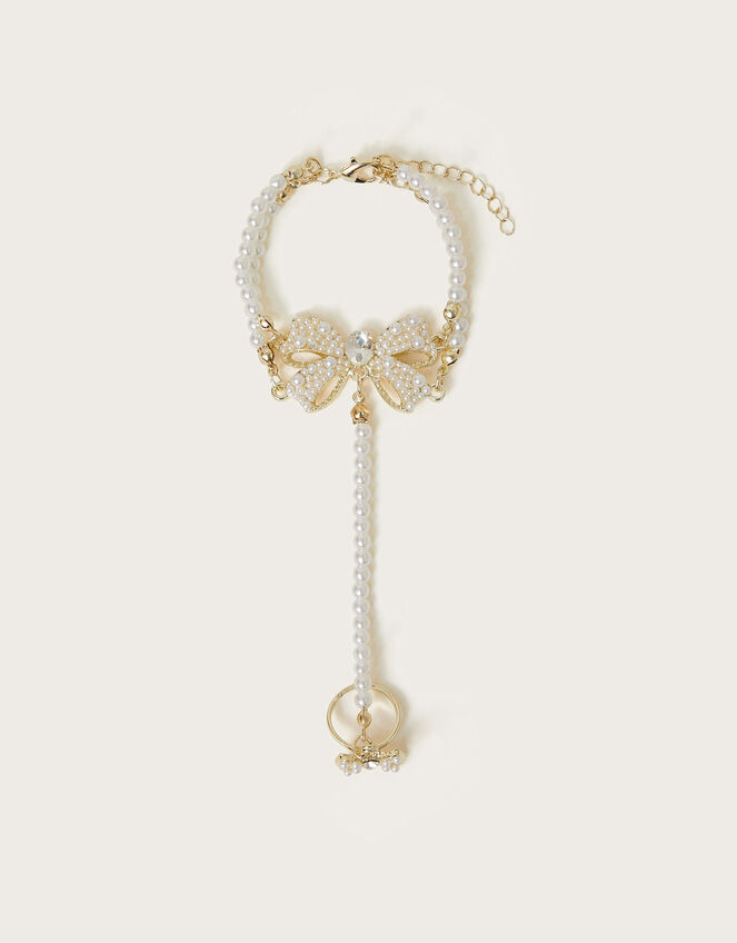 Pearl Bow Ring & Hand Chain, , large
