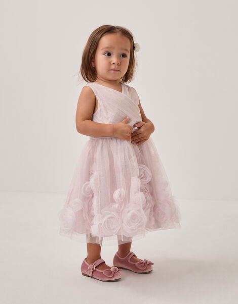 Baby Glinda Appliqué Glitter Party Dress, Pink (PALE PINK), large