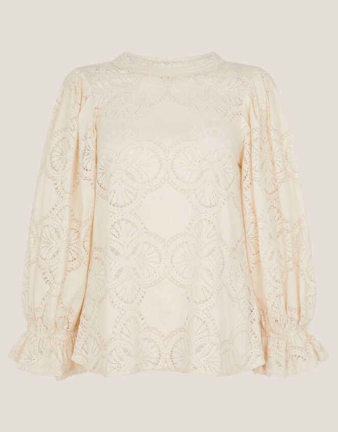 Imogen Lace Insert Blouson Blouse, Ivory (IVORY), large