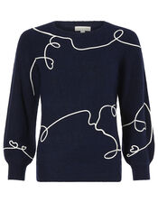 Abstract Wave Cornelli Knit Jumper, Blue (NAVY), large