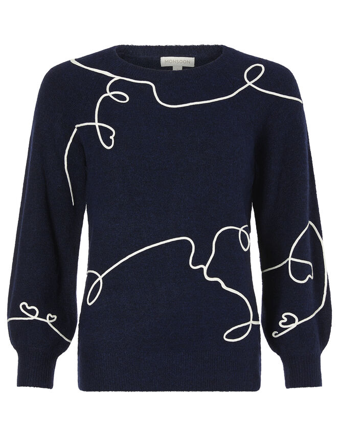 Abstract Wave Cornelli Knit Jumper, Blue (NAVY), large