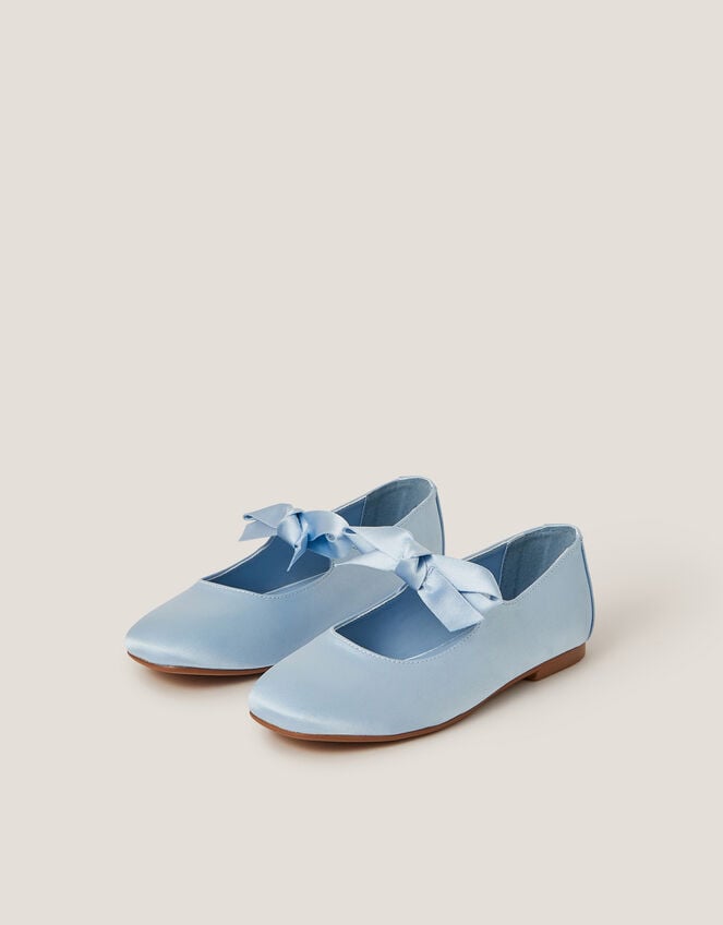 Satin Ballet Flats, Blue (BLUE), large