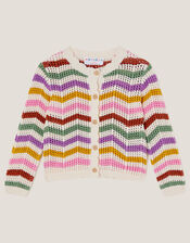Zigzag Stripe Crochet Cardigan, Multi (MULTI), large