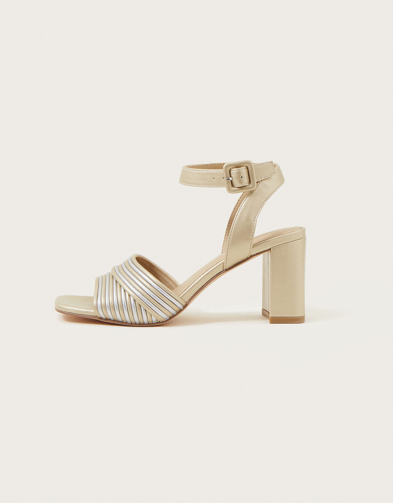 Metallic Strap Block Heels Gold