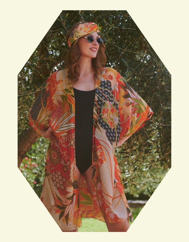 One Hundred Stars Fan Print Kimono, , large