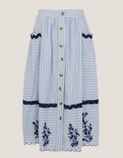 Cara Embroidered Stripe Midi Skirt, Blue (BLUE), large