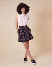 Embroidered Mini Skirt in Organic Cotton , Blue (NAVY), large