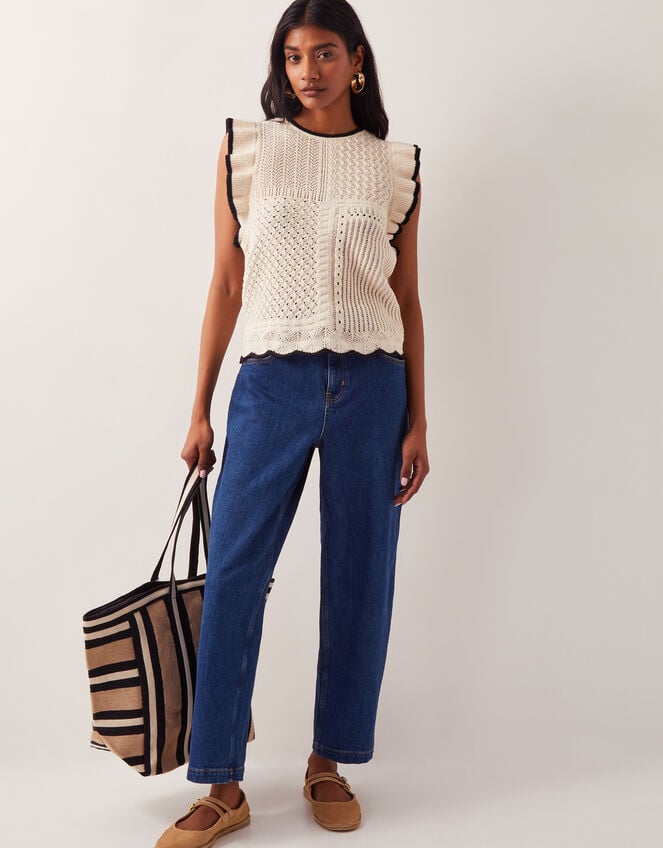 Ray Ruffle Knitted Tank Top, Ivory (IVORY), large