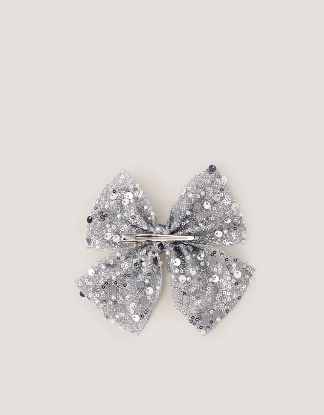 Embellished Bow Hair Clip, Silver (SILVER), large