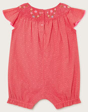 Baby Dobby Embroidered Romper, Orange (CORAL), large