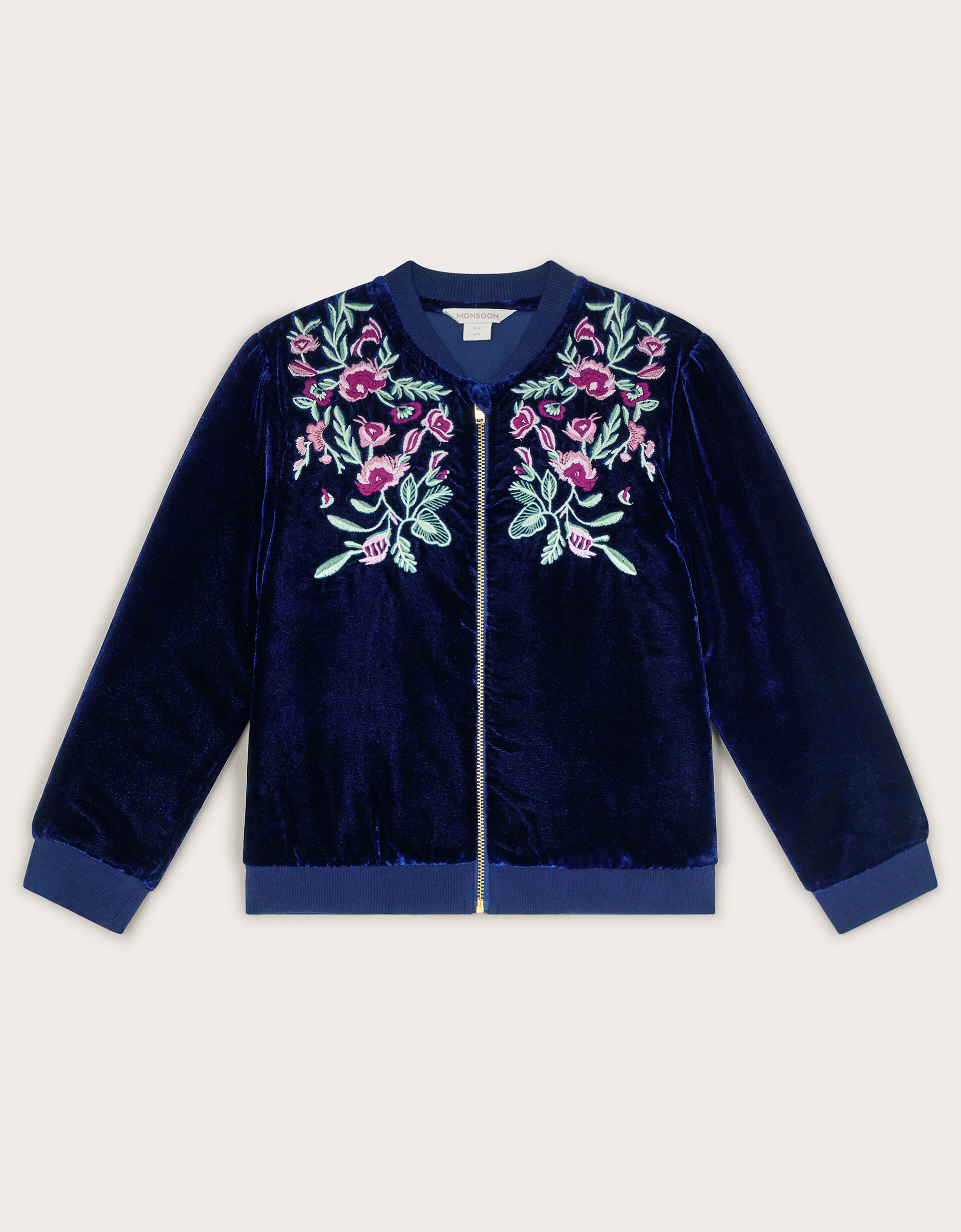 Navy velvet bomber jacket top