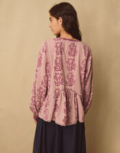 East Reiko Hand-Woodblock Botanical Print Top, Purple (LILAC), large