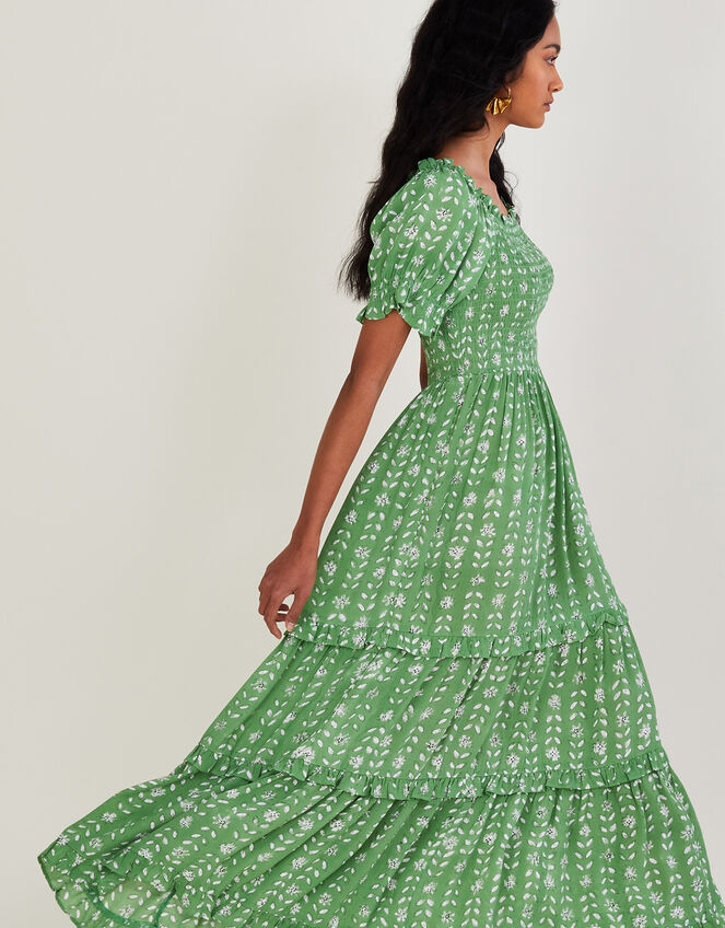 Murtle Woodblock Dress in Sustainable Viscose, Green (GREEN), large
