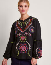 Xoey Embroidered Blouse, Black (BLACK), large