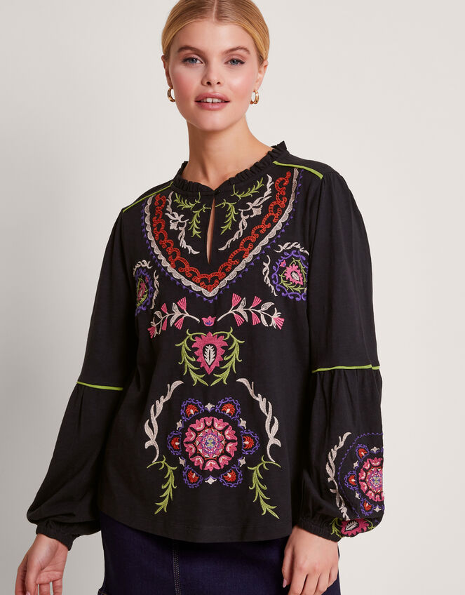 Xoey Embroidered Blouse, Black (BLACK), large