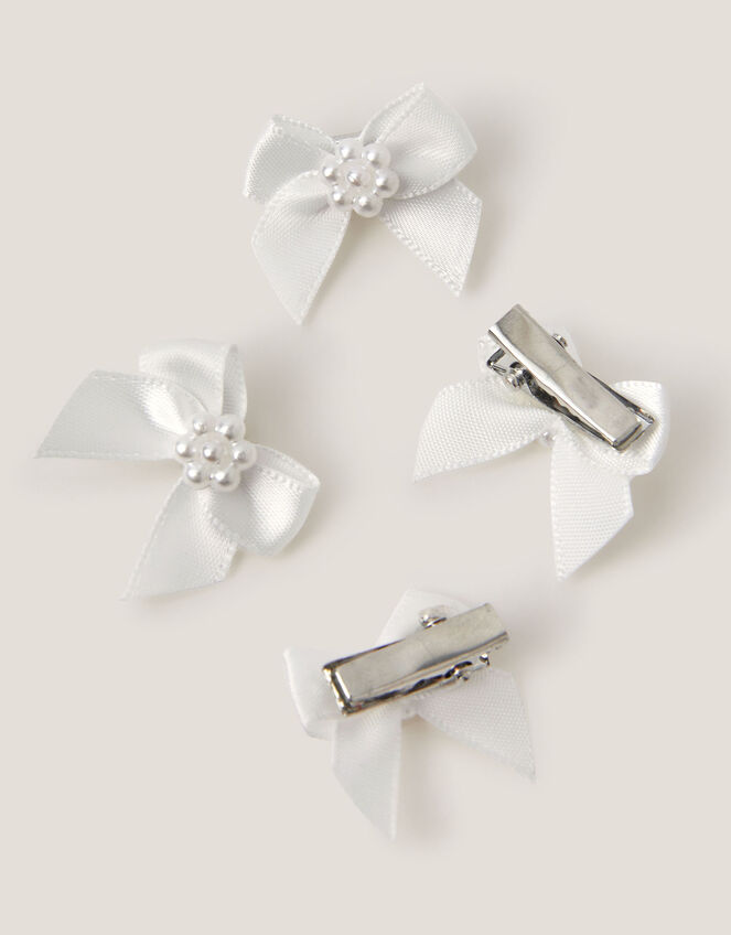 4-Pack Mini Pearl Bow Hair Clips, , large