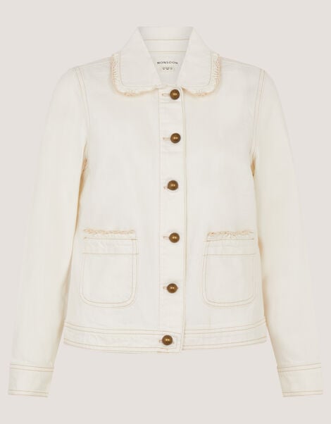 Sadie Frill Denim Jacket, Natural (ECRU), large