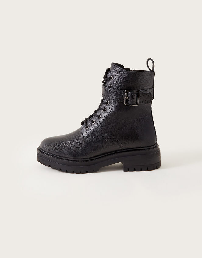 Brogue Leather Stomper Boots, Black (BLACK), large