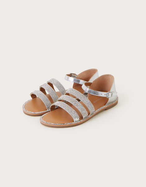 Leather Diamante Sandals, Silver (SILVER), large