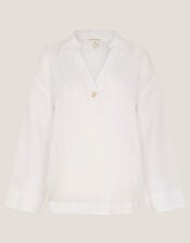 Clover Linen Button Blouse, White (WHITE), large