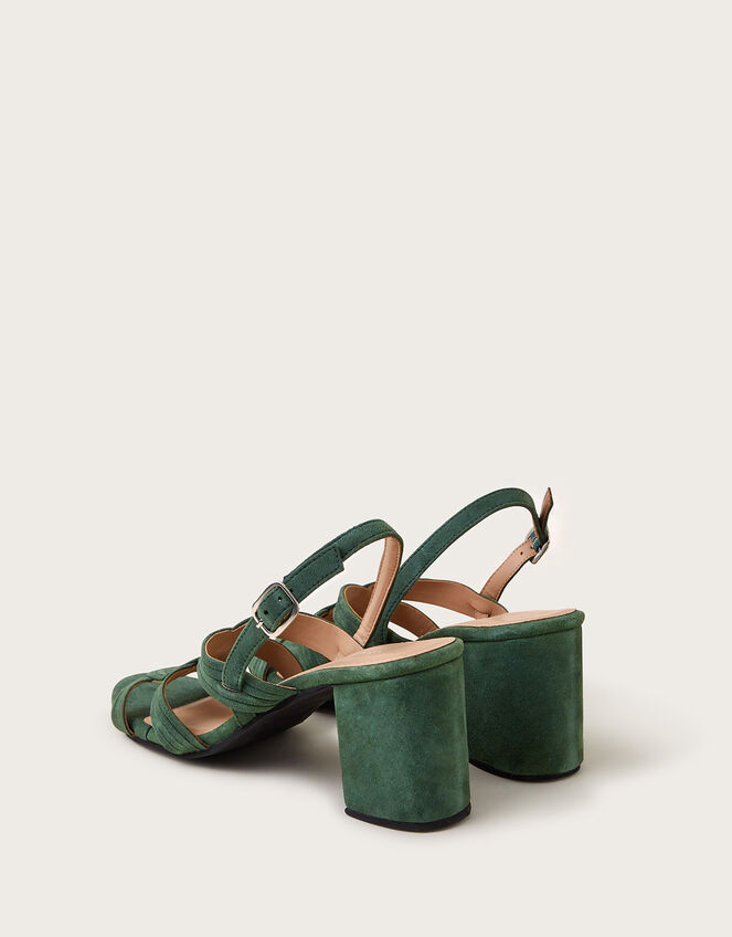 Strappy Suede Block Heels, Green (OLIVE), large