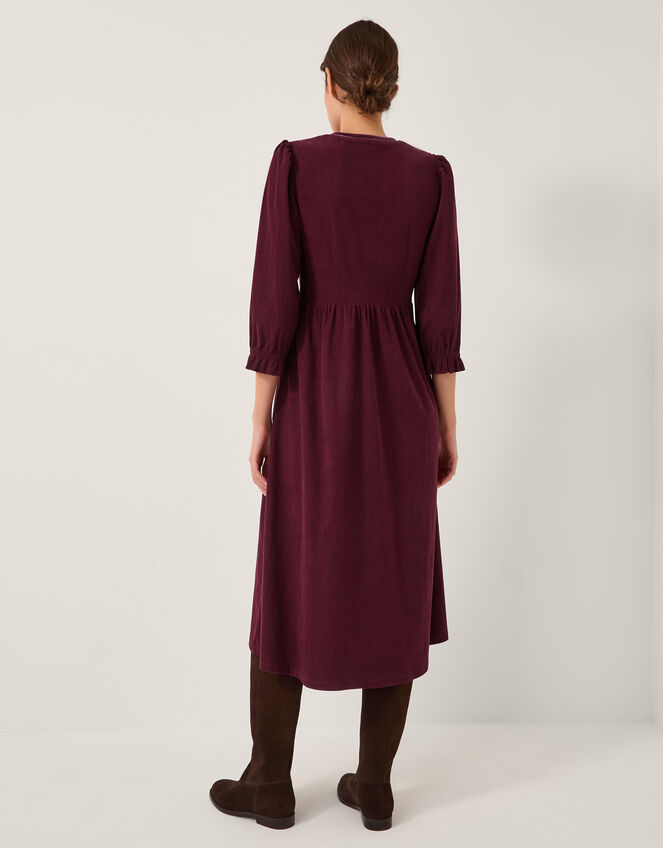 Sara Smocked Corduroy Midi Dress, Red (BERRY), large
