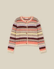 Sienna Stripe Crew Neck Cardigan, Mink (MINK), large