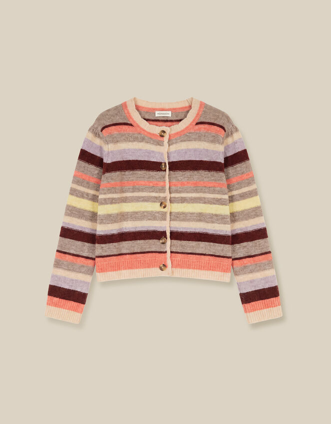 Sienna Stripe Crew Neck Cardigan, Mink (MINK), large