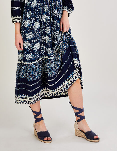 Tie Up Espadrille Wedges, Blue (NAVY), large