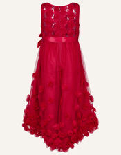 Sequin 3D Flower Dress, Red (RED), large