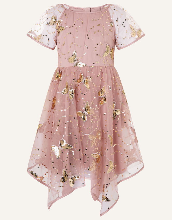 Sequin Butterfly Hanky Hem Dress , Pink (PINK), large