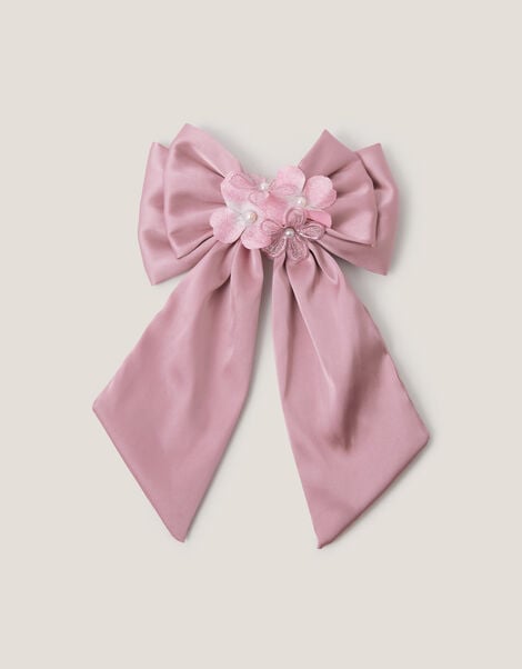 Rebecca Flower Satin Bow Hair Clip, , large