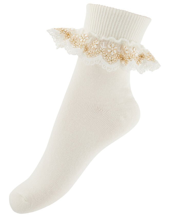Chloe Metallic Lace Ankle Socks, Ivory (IVORY), large