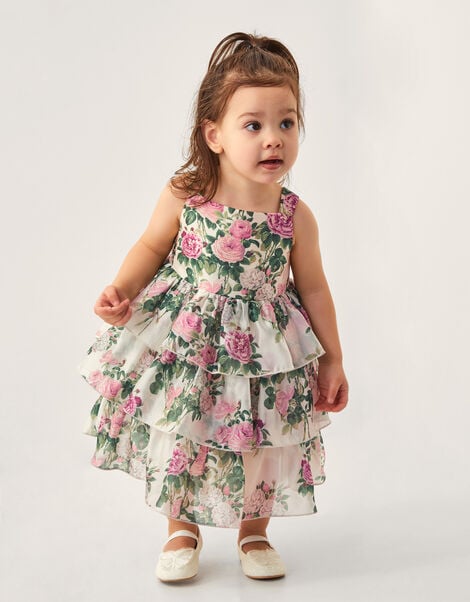 Baby Raye Floral Organza Tiered Dress, Ivory (IVORY), large