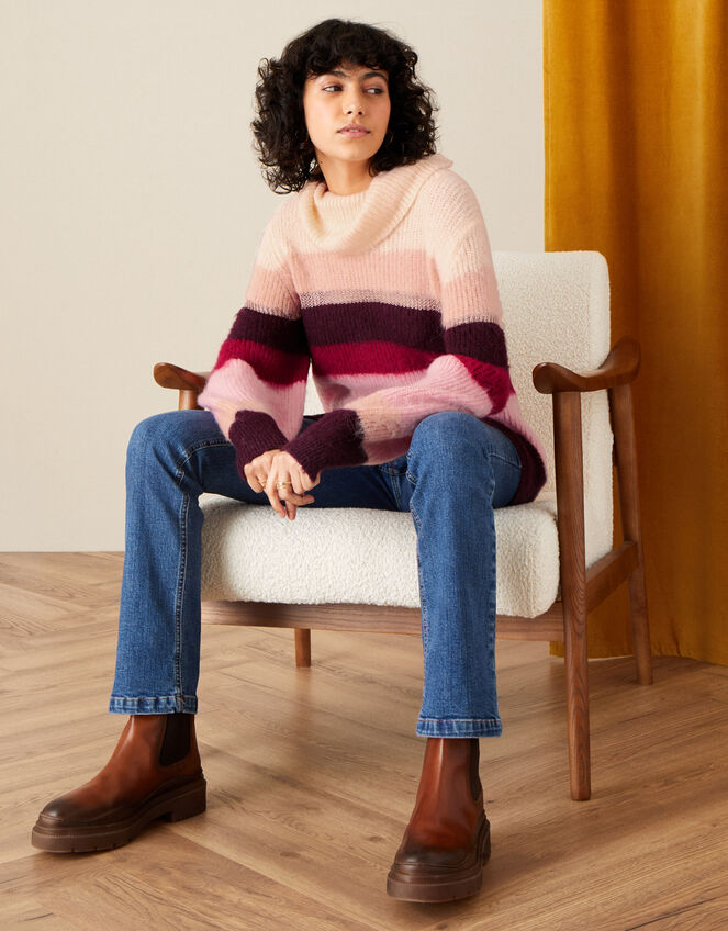 Stripe Cowl Neck Jumper, Ivory (IVORY), large
