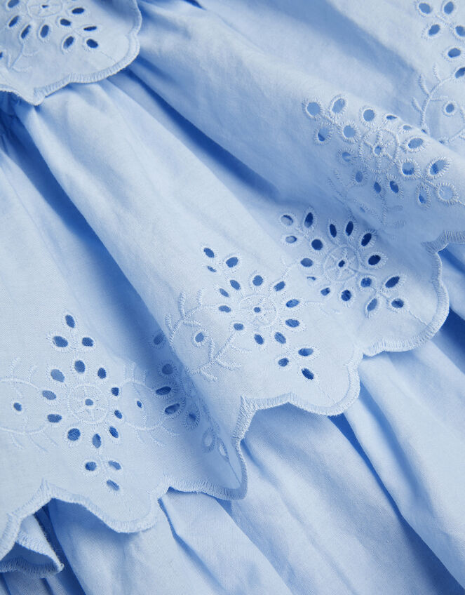 Sleeveless Broderie Tiered Dress, Blue (BLUE), large