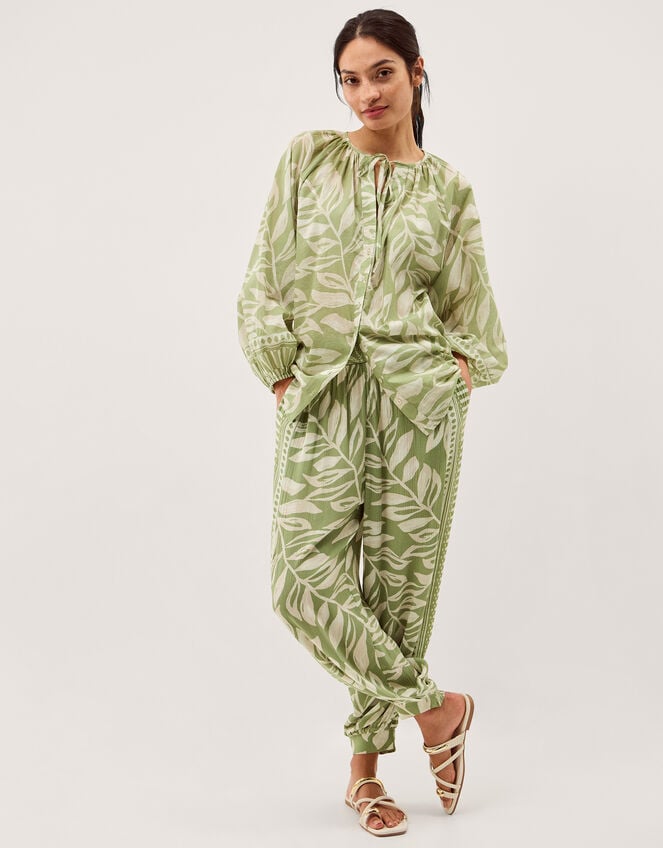 Lillie Leaf Print Blouse, Green (GREEN), large