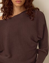 Remi Ribbed Boat Neck Jumper, Brown (CHOCOLATE), large
