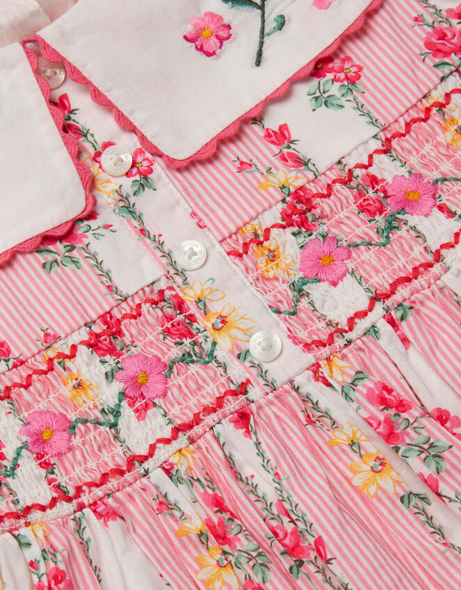 Baby Floral Stripe Square Collar Dress, Pink (PINK), large